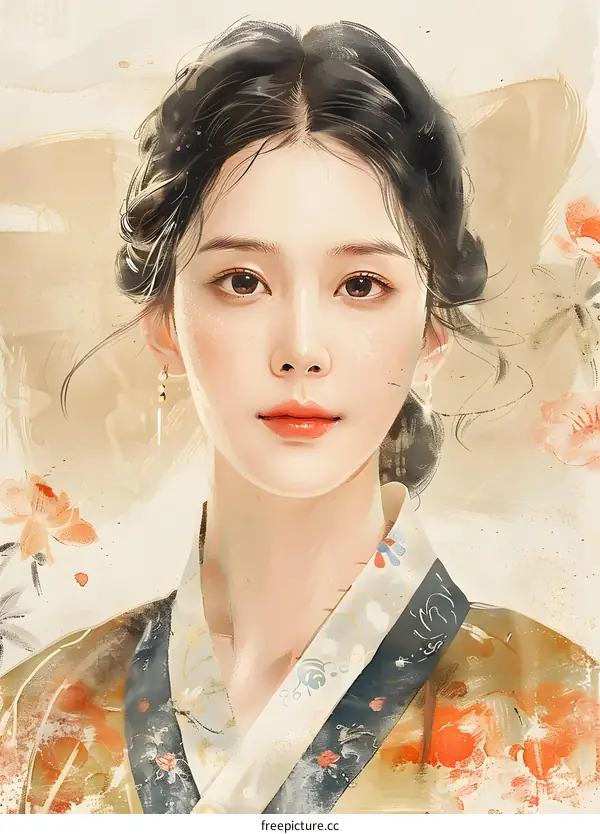 Beautiful Asian Woman Wearing Traditional Korean Hanbok