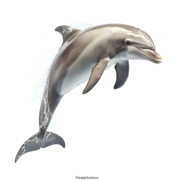 A bottlenose dolphin jumps out of the water.