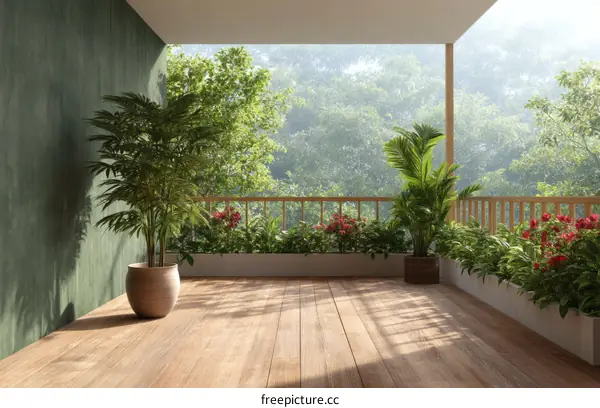 Tropical Balcony with Lush Greenery View