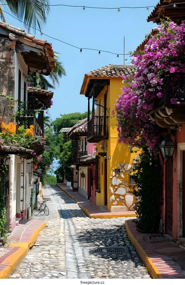 Charming Cobblestone Street in a Colonial Town