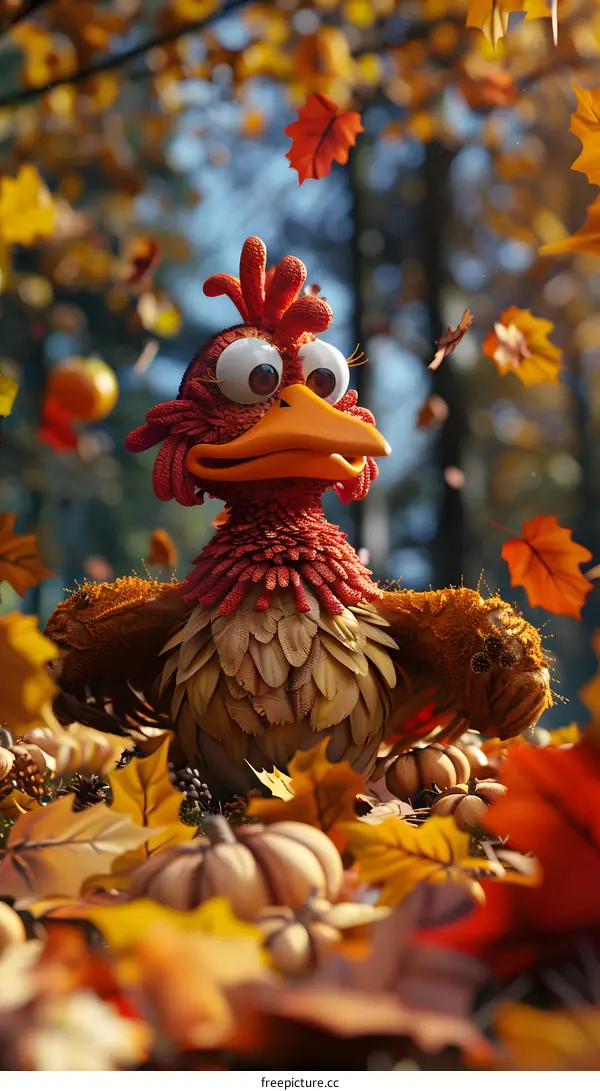 A turkey standing in a fall forest