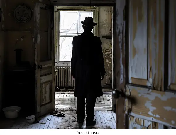 A man standing in a ruined house