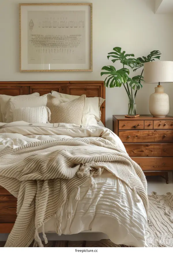 Neutral and Cozy Bedroom with Wooden Furniture