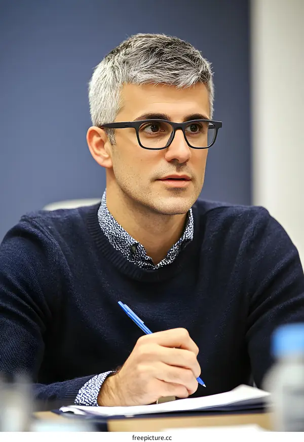 Portrait of a Caucasian Businessman Taking Notes