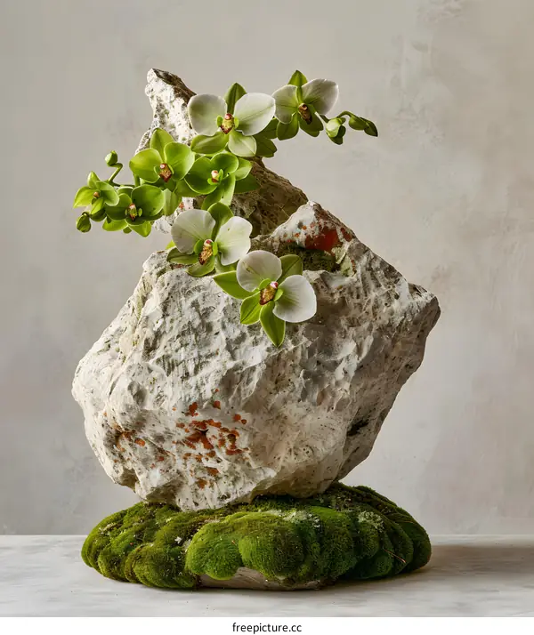 White Orchid Flowers on a Stone