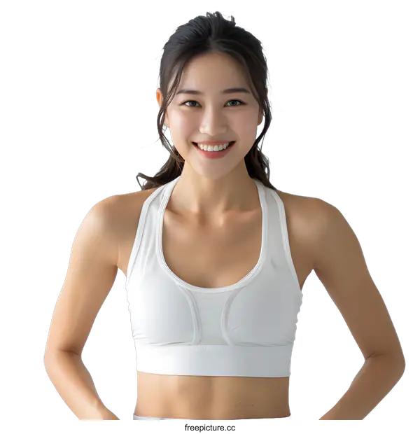 [Transparent Background PNG]Portrait of a young Asian woman in a white sports bra smiling at the camera