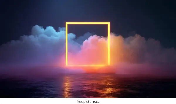 Neon Square Frame in a Colorful Misty Landscape