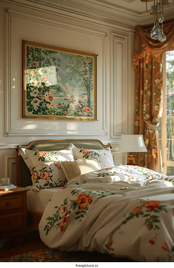 Floral pattern on the bed