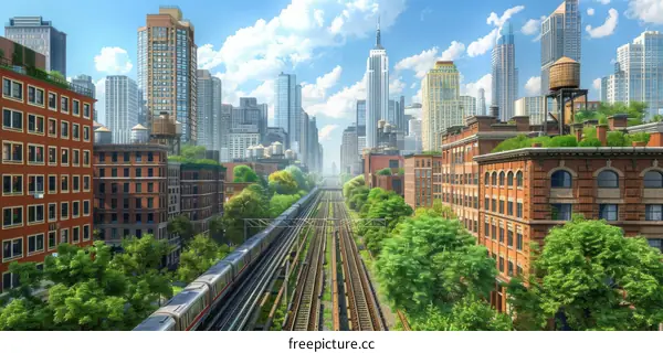 Urban Landscape with Green Spaces