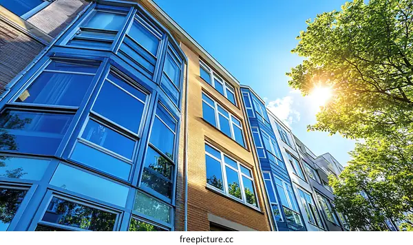 Modern European Style Building Facades in Sunlight