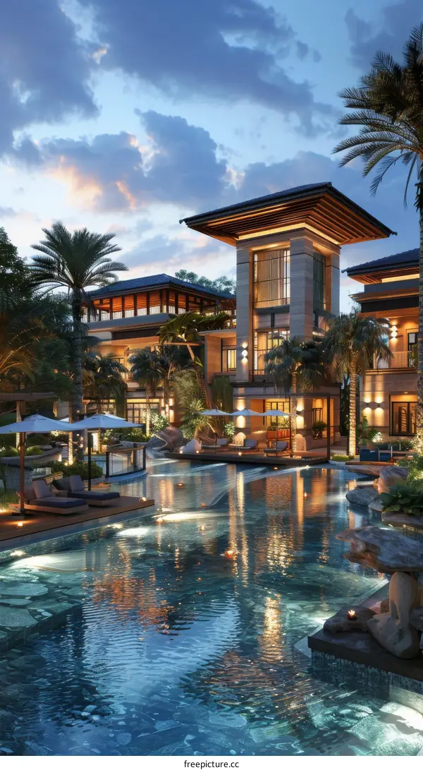 Luxury Villa Swimming Pool at Dusk