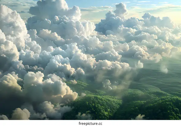 Beautiful cloudscape over a lush green landscape
