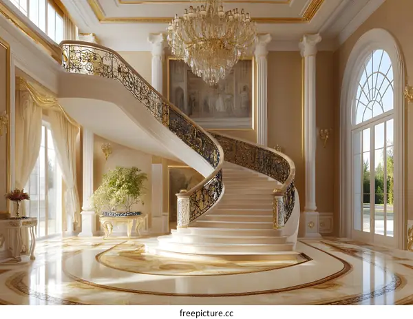 Luxury Interior Design of a Grand Staircase with Ornate Railings
