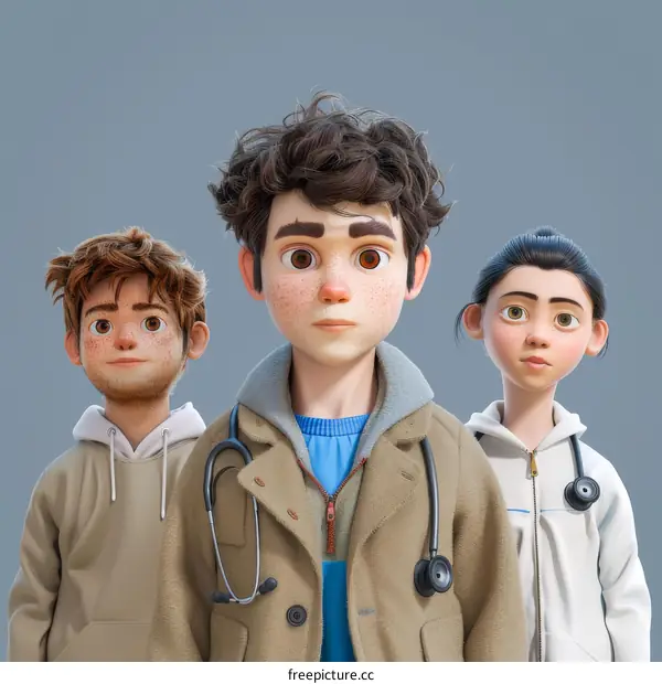 Three young doctors in lab coats