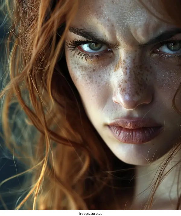 Closeup Portrait of a Woman with Intense Expression