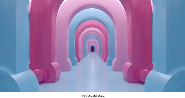 Abstract 3D Tunnel With Pink And Blue Arcs