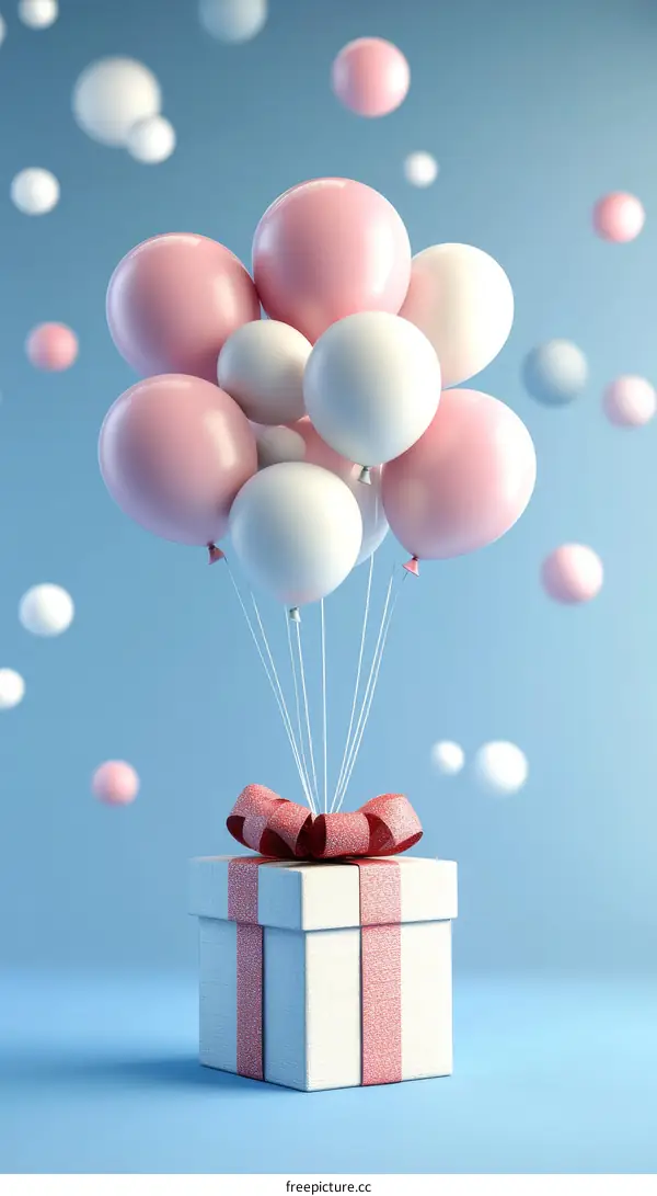 Pink and White Balloons Floating Gift Box Illustration