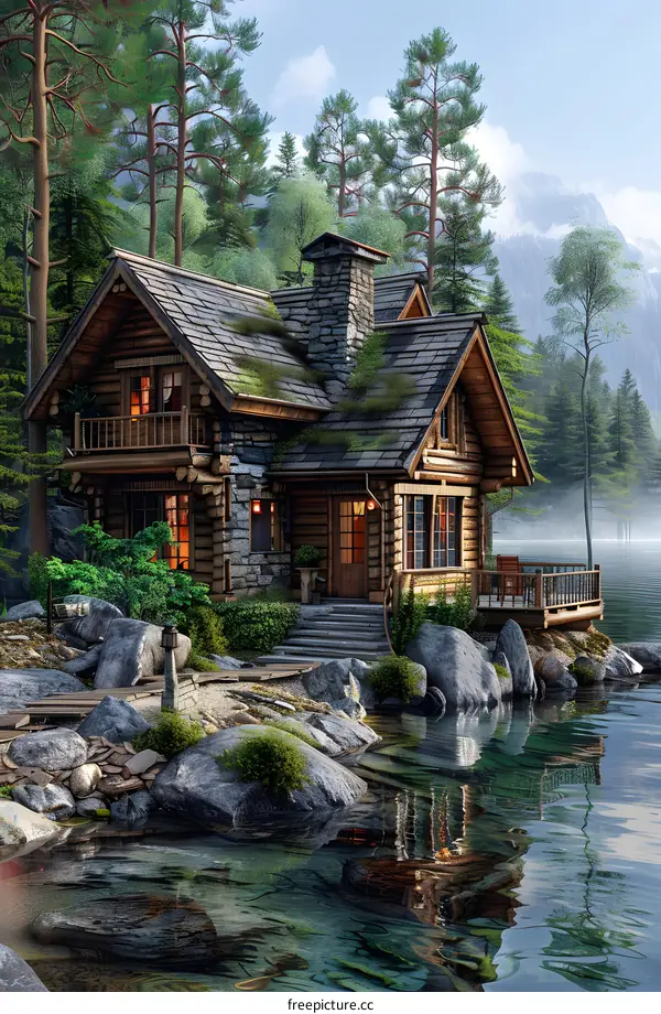 fantasy house in the woods by the lake