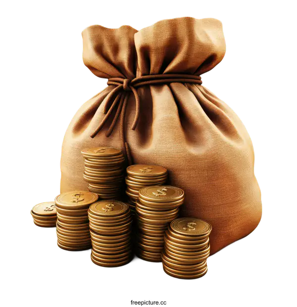 [Transparent Background PNG]Gold Coins in a Money Bag Illustration