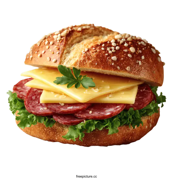 [Transparent Background PNG]Delicious and Savory Cheese and Sausage Sandwich
