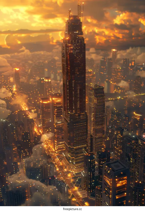 Futuristic City Skyline at Sunset