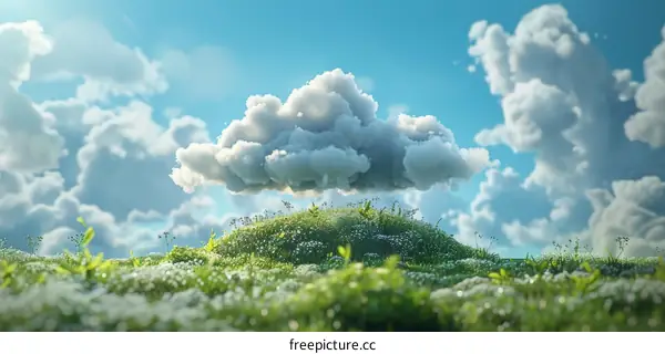 Cloud Floating Over a Hillside Meadow