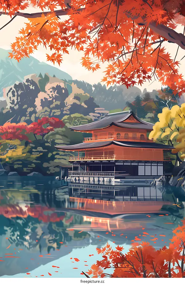 Autumn Leaves Fall on Golden Pavilion
