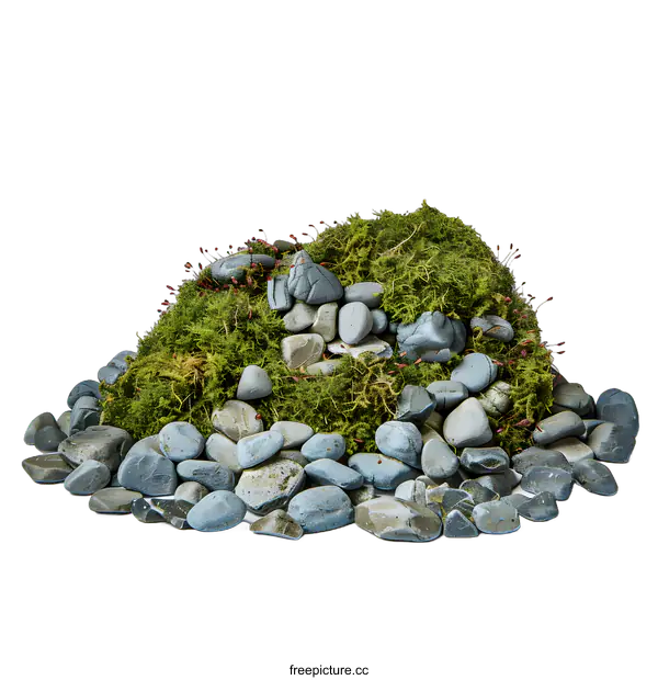 [Transparent Background PNG]Green Moss and Grey Stones Miniature Landscape