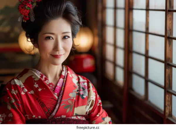 Portrait of a Japanese woman in traditional kimono
