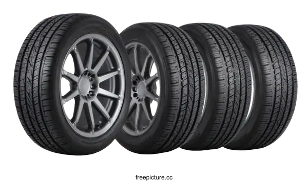 [Transparent Background PNG]Set of Four Car Tires with Alloy Wheels