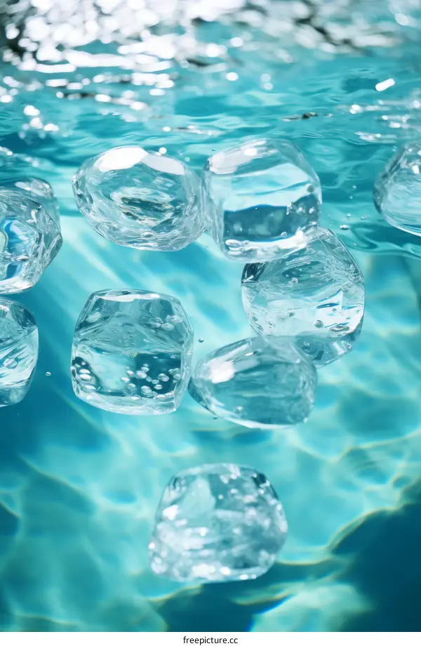 Ice cubes floating in water