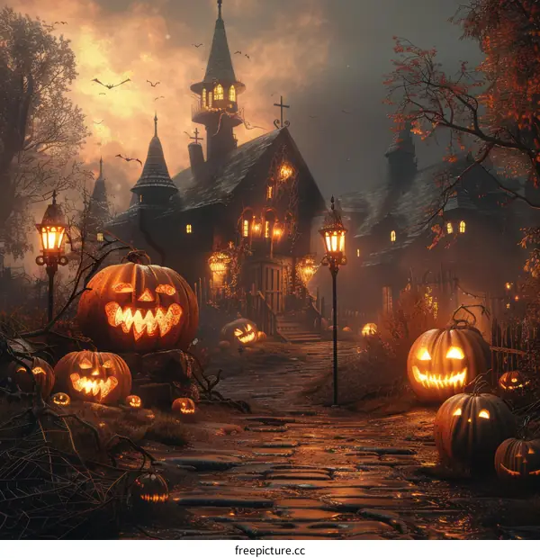 Halloween Pumpkin House with Spooky Night Ambiance