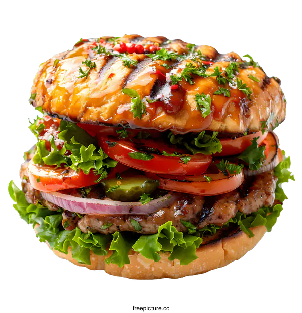 [Transparent Background PNG]yummy burger with lettuce tomato and onion