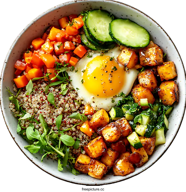 [Transparent Background PNG]Healthy Quinoa Bowl with Vegetables and Egg