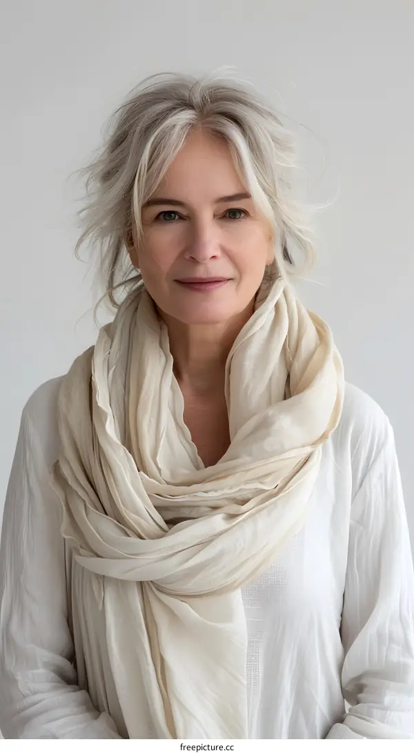 Portrait of an elegant woman with a white scarf