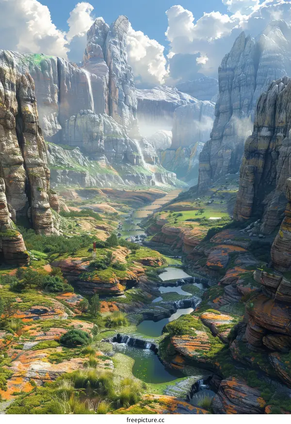 Fantasy Landscape with Mystical Floating Islands and Epic Waterfalls