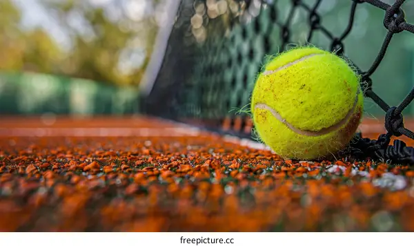 Close-up of a Tennis Ball on an Orange Clay Court