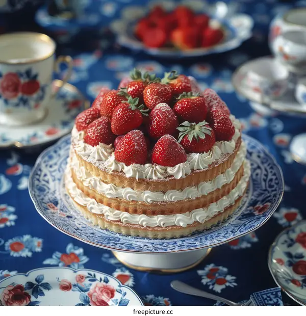 A cake with strawberries on top