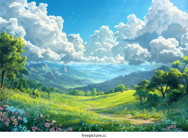 Fantasy Landscape with Verdant Rolling Hills