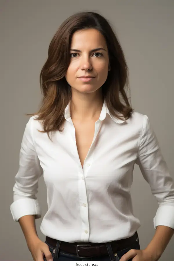 Headshot of a young woman in a white shirt