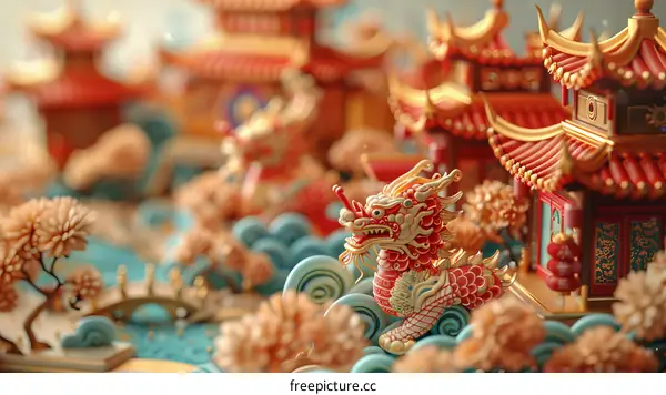 Miniature Chinese Dragon Temple Landscape