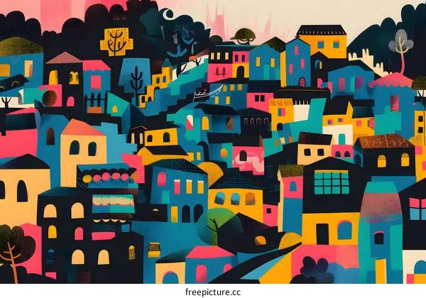 Colorful Illustration Of A Town