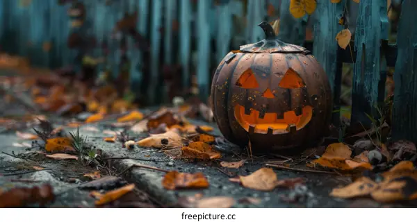 Spooky Halloween Pumpkin Sitting on Porch