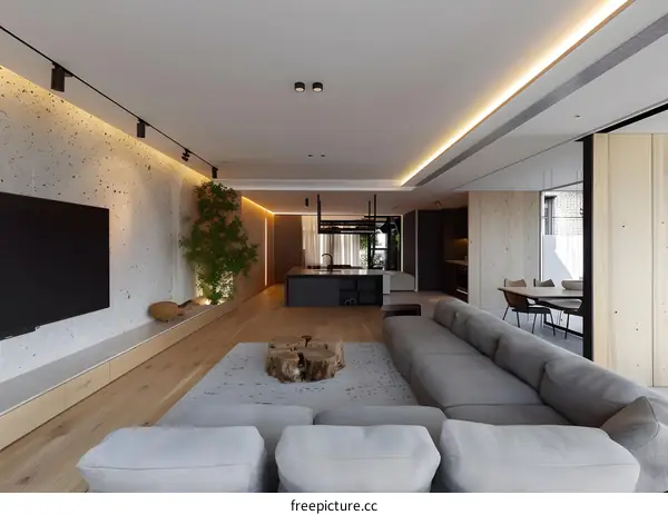 Modern Living Room Interior Design With Wooden Wall And Floor