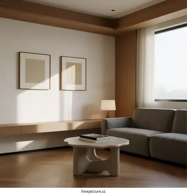 Modern minimalist living room with sofa and coffee table
