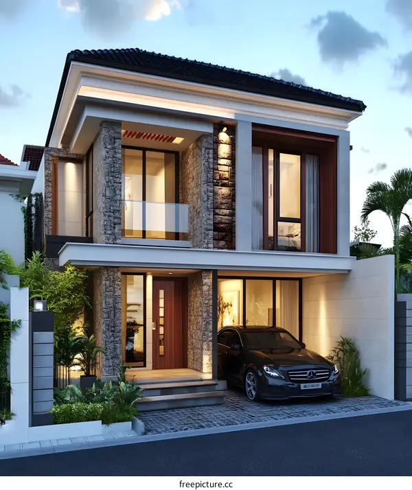 Modern Two Story Home with Stone Facade and Carport