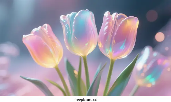 Colorful iridescent tulips with soft and dreamy appearance