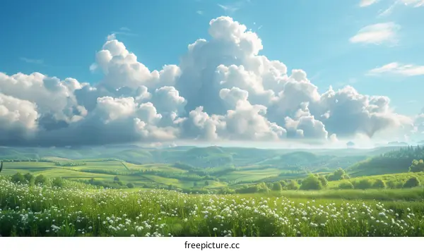 Beautiful Springtime Countryside Landscape Under a Cloudy Sky