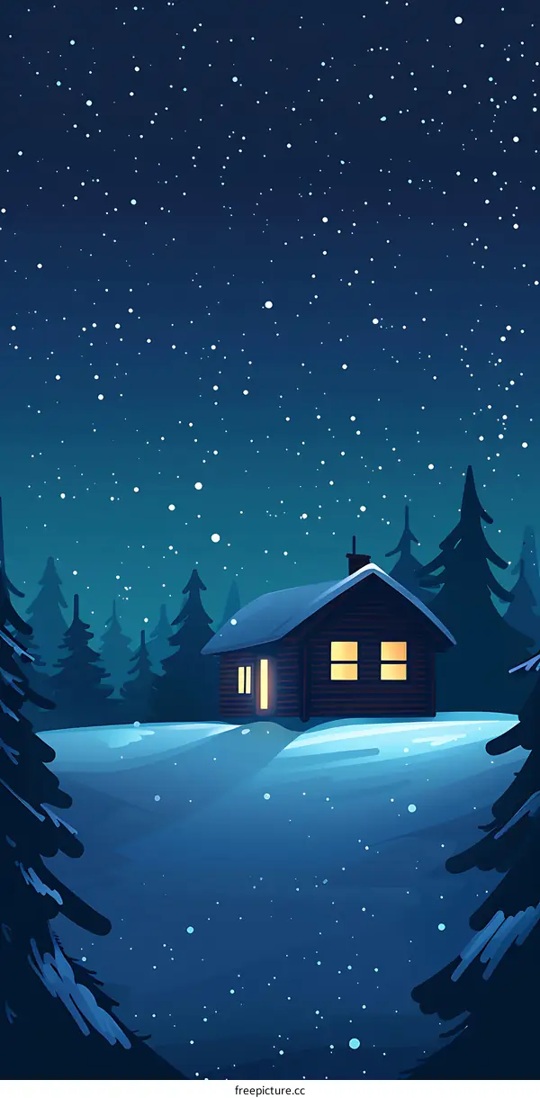 Snowy Night Cabin in the Woods