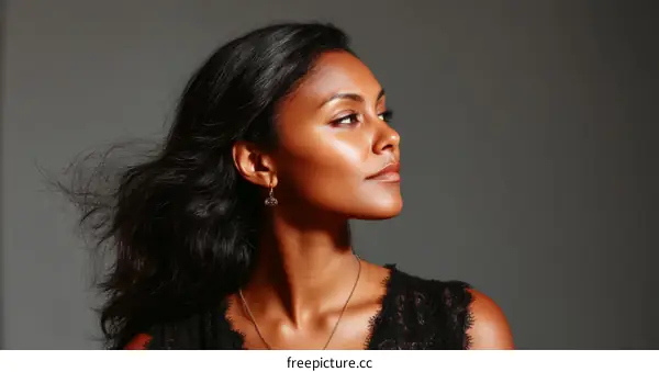 Portrait of a Black Woman with Long Hair